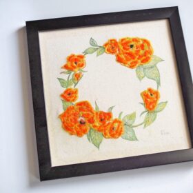 ニードル刺繍　オレンジのバラ