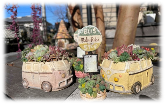 バスとバス停の多肉植物寄せ植えワークショップ
