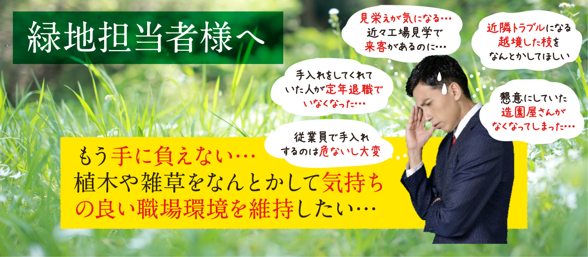 緑地担当者様へ。もう手に負えない…植木や雑草をなんとかして気持ちの良い職場環境を維持したい…