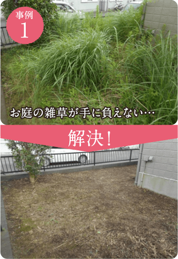 写真：事例1。お庭の雑草が手に負えない…